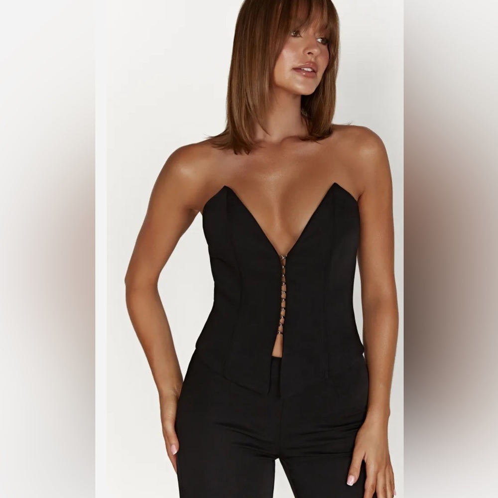 MESHKI New Elegant Black Corset Strapless Janayia Top, XXS